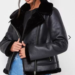 Faux fur lined aviator jacket
